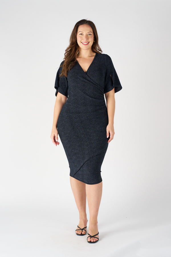 12918-Kiera Sparkle Faux Wrap Dress