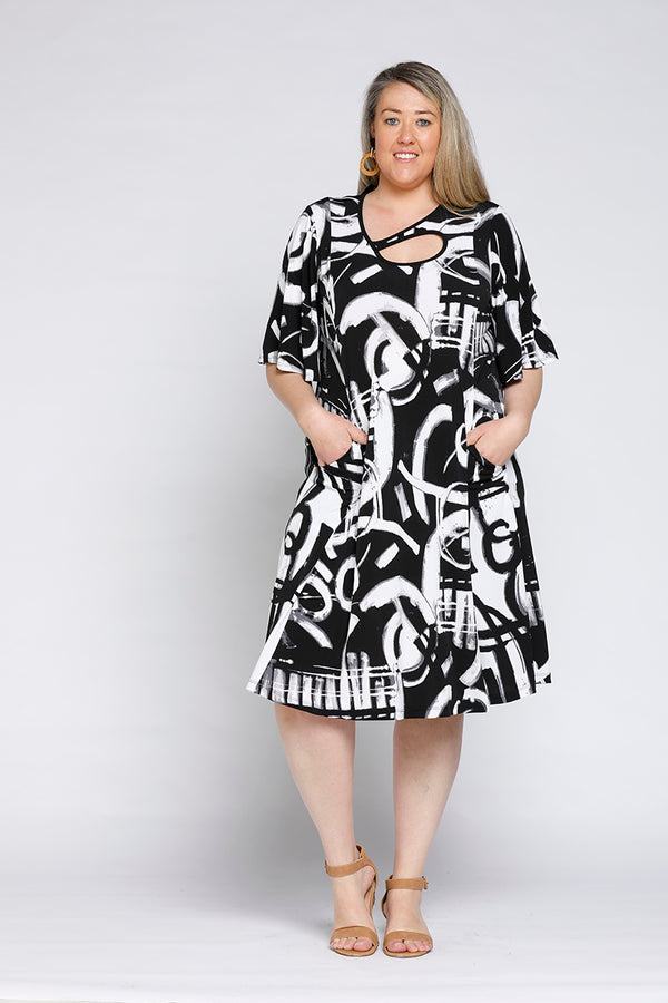 RTM2610-Shirly Keyhole Printed Dress