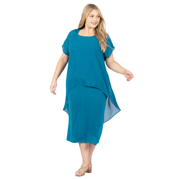 RTM1964-Plain Chiffon Overlay Top