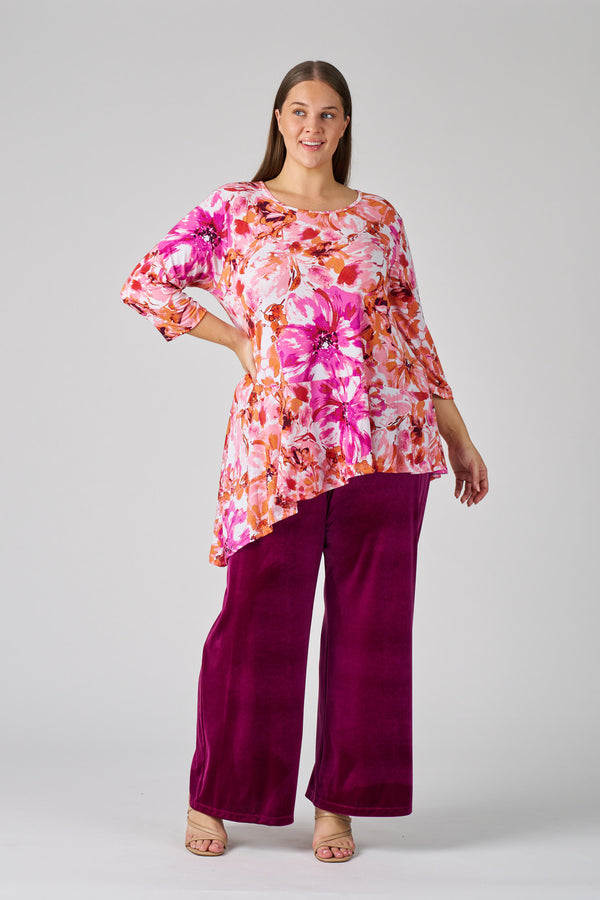 RTM9497A-Print Knit Top w/Angle Frill Hem