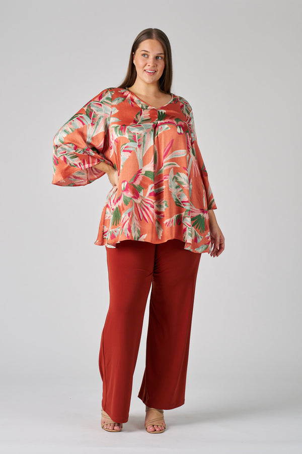 RTM9564A-V-Neck Blouse with Front Tuck