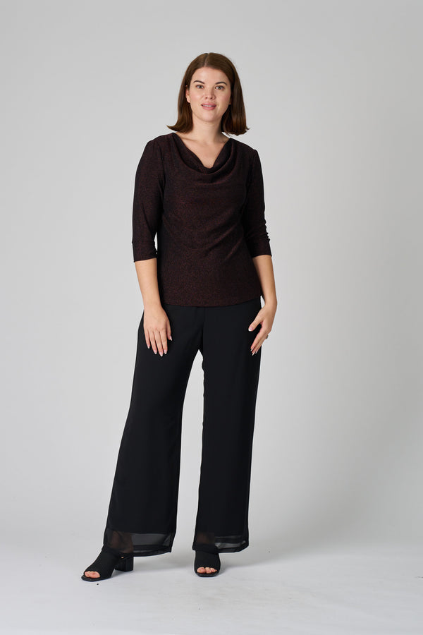 FG9521A-Sparkle Knit Cowl Top