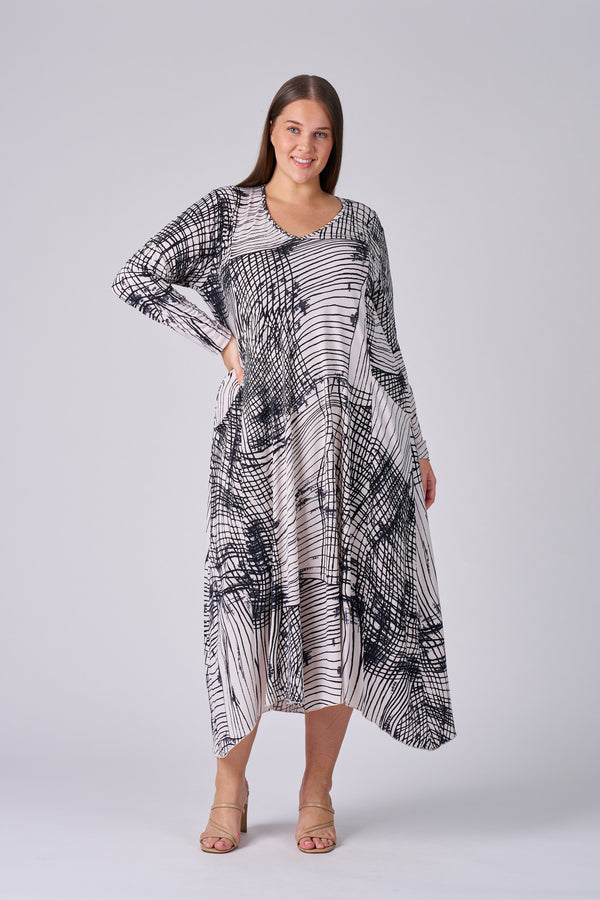 RTM9593A-V-Neck Knit Dress with Pockets