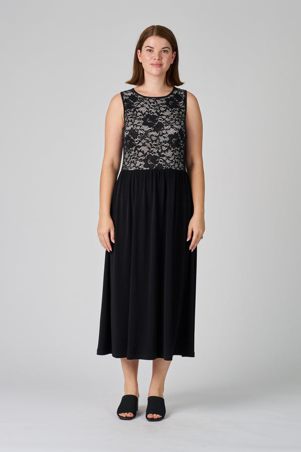 FG-DR115A-Contrast Lace/Soft Knit Dress