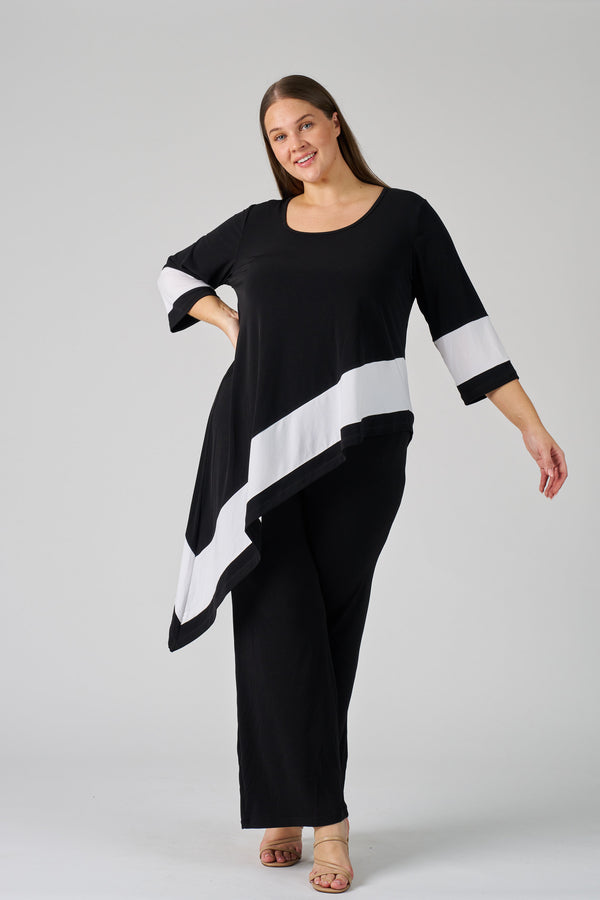 RTM9579A-Contrast Knit Side Angle Top