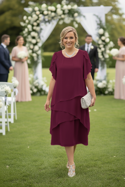 Flounce Layered Chiffon Dress - Elegant Wedding Guest Attire