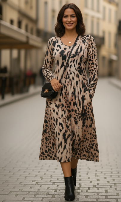 RTM9593A-V-Neck Knit Dress with Pockets